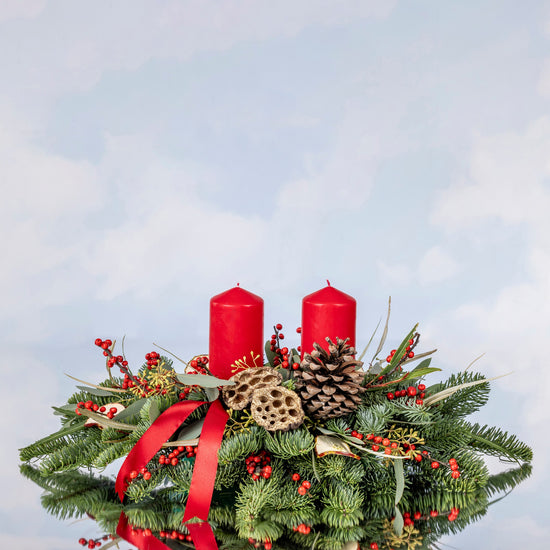 CENTROS DE MESA NAVIDEÑOS CON VELAS ROJAS "AROMAS DE INVIERNO"