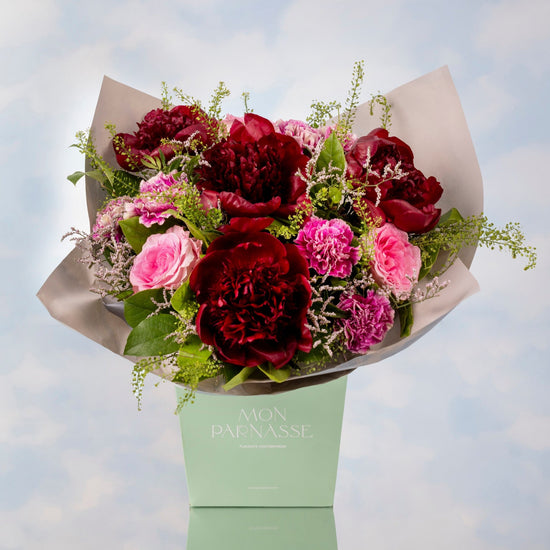 BURBUJA DE PEONIAS ROJAS Y ROSAS ROSADAS